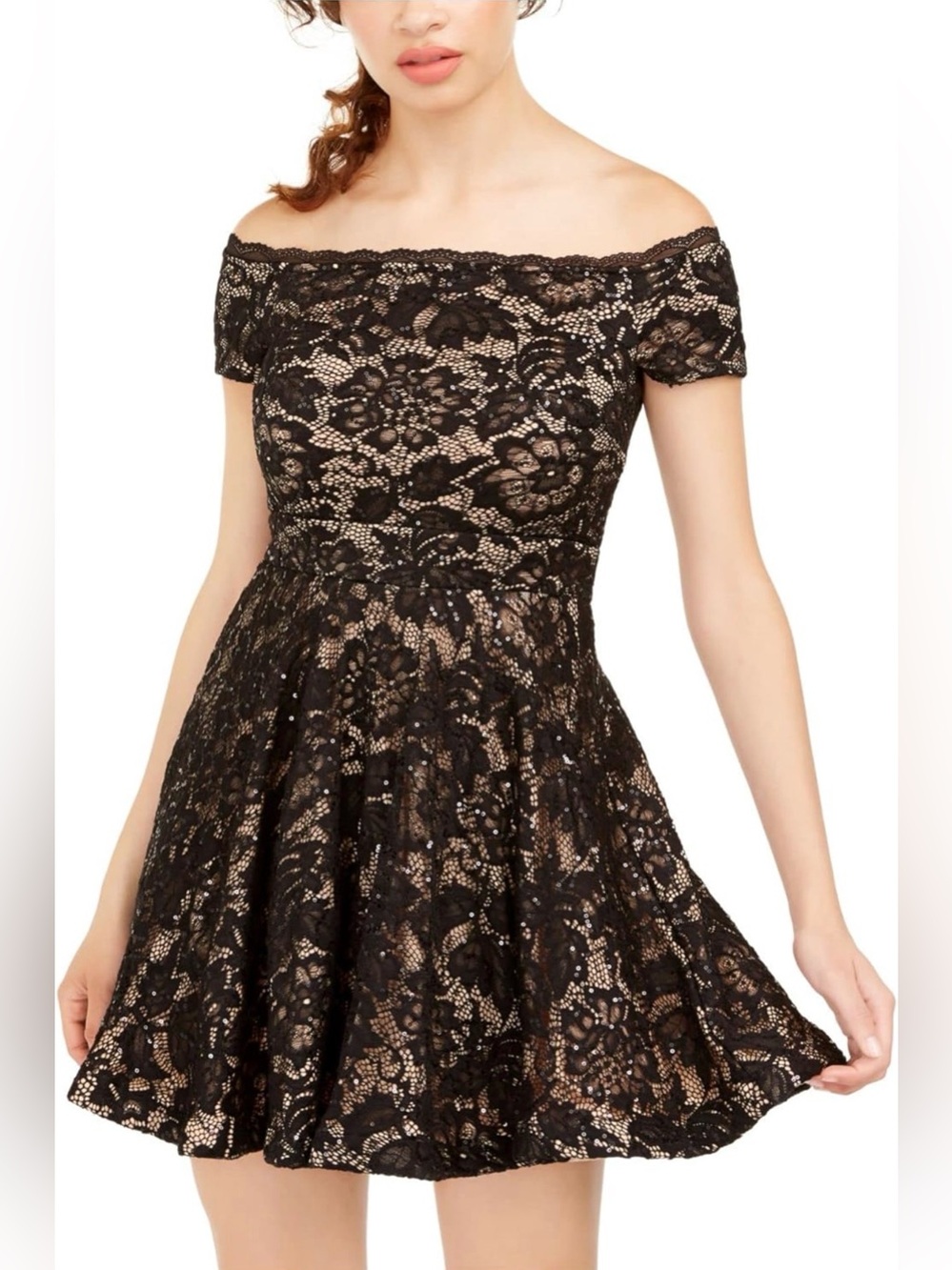 B Darlin Black Lace Fit & Flare Short Dress 🖤⚜️🔲